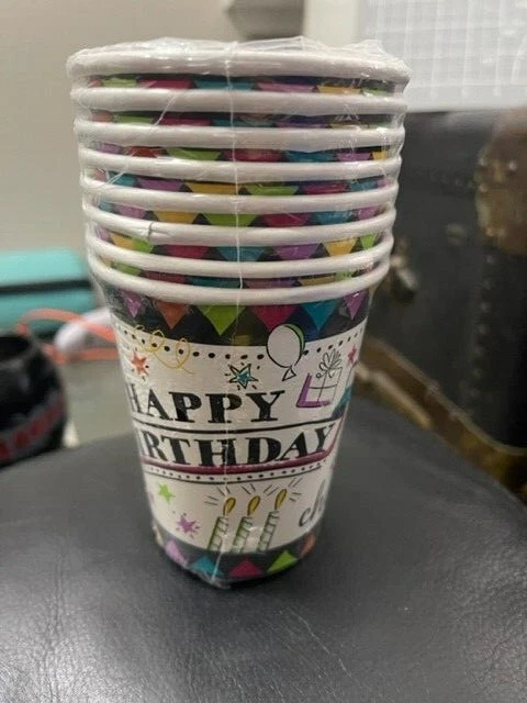 Doodle Cumpleaños 8ct. Caliente/Frío 9oz. Tazas de papel para fiestas ¡¡Nuevo!!! Foto 2 de 2