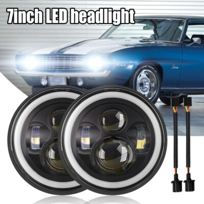 Black 7inch LED Headlight Hi-Lo Beam H6015/6024 Halo Projector For Peterbilt 379
