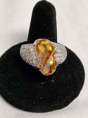 KJL Ring ORANGE CITRINE Faux Dimonds  Kenneth Jay Lane SIZE 10 1980's