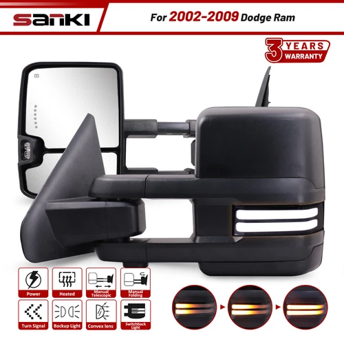 Tow Mirrors For Dodge Ram 2002-2009 Power Heated W/ LED Switchback Light Smoked
