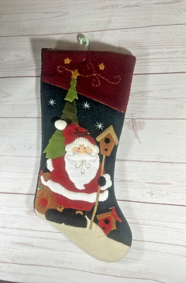 Christmas Stocking Santa & Birdhouses Cardinal 19  Felt 2006 Prime Creation