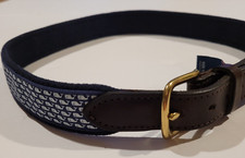 Vineyard Vines Boys Classic Whale Canvas Club Belt Navy Blue Brown Leather Sz 30