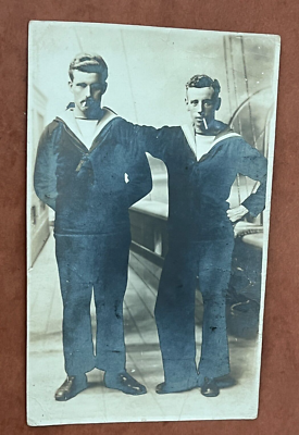 c1910s WWI NAVY SOLDIERS SMOKING CIGARETTES TOBACCO RPPC PHOTO MILITARY  UNIFORMS