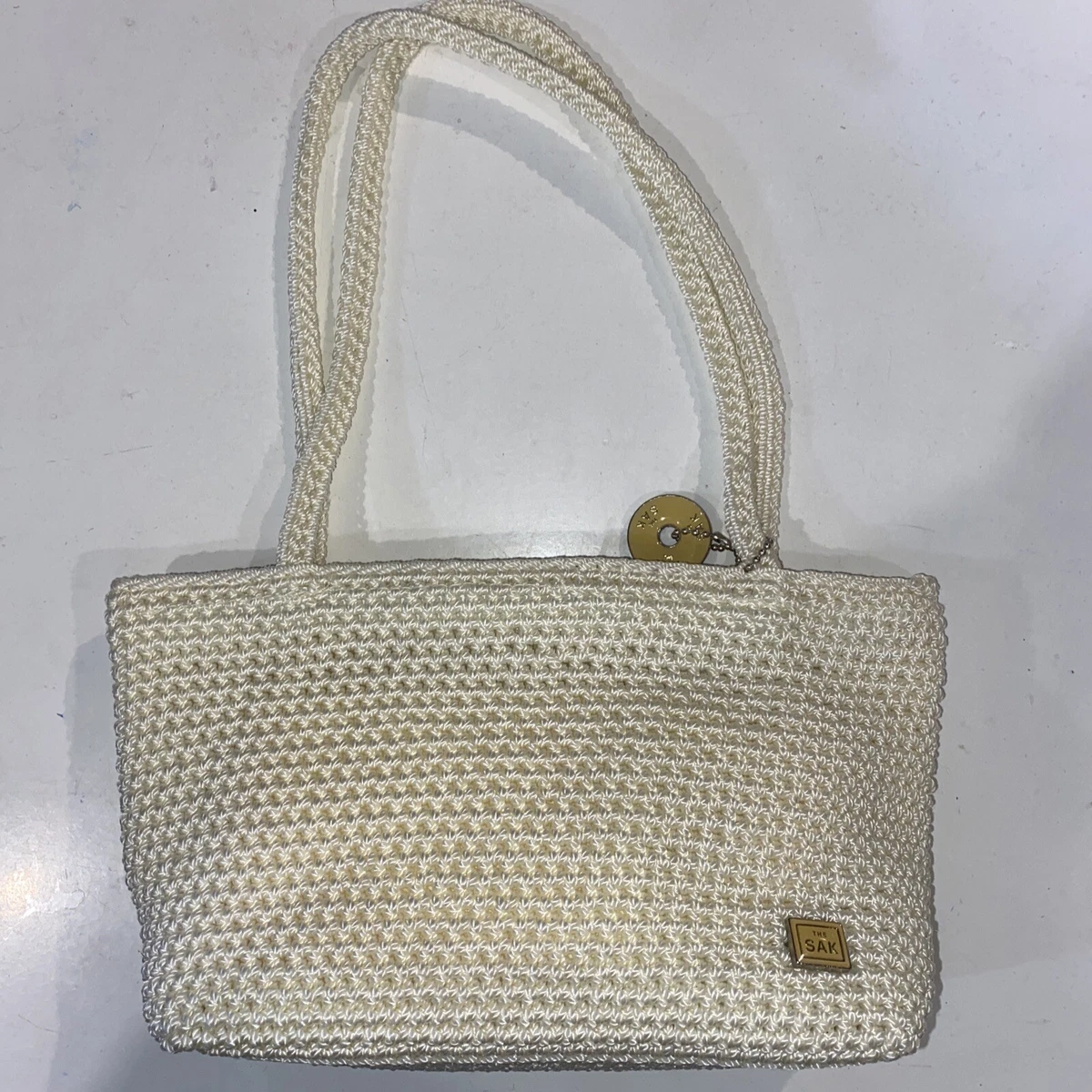 Vintage 90s Y2K The Sak Original Crochet Bag Cream Double Handle