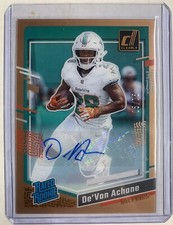 2023 Donruss Clearly De'von Achane Orange /75 Rated Rookie Auto DOLPHINS