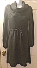 CALVIN KLEIN Sweater Dress Gray Cowl Neck Wool Blend Knit Ribbed Charcoal Sz S