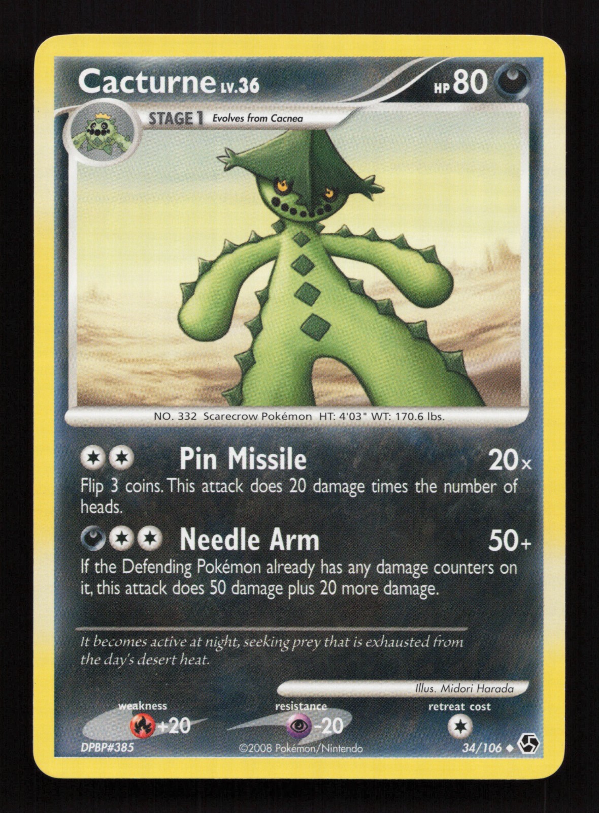 Cacturne 34/106 Diamond & Pearl Great Encounters Pokemon Card - LP