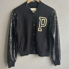 Victoria's Secret PINK Black Sequin Sleeve Preppy Varsity Jacket Limited Edtn M