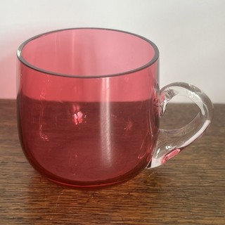 Victorian cranberry glass custard or punch cup With Clear Handle