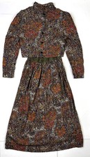 Vintage Jeffrey & Dara Dress Womens 7/8 Paisley Long Sleeve Button Cottage USA