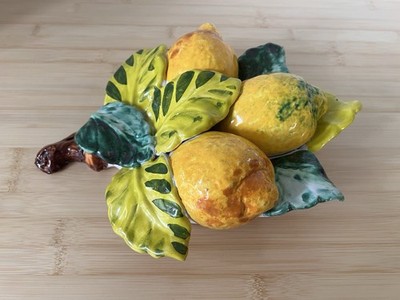 Vintage Italian Majolica Lemon Fruit Arrangement 11  Ceramic Centerpiece