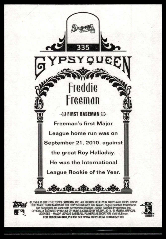 2011 Topps Gypsy Queen #335 Freddie Freeman Rookie RC - Image 2 of 2