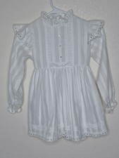 Vtg Montgomery Ward Dress Girls 6X White Striped Ruffle Lace Cottagecore