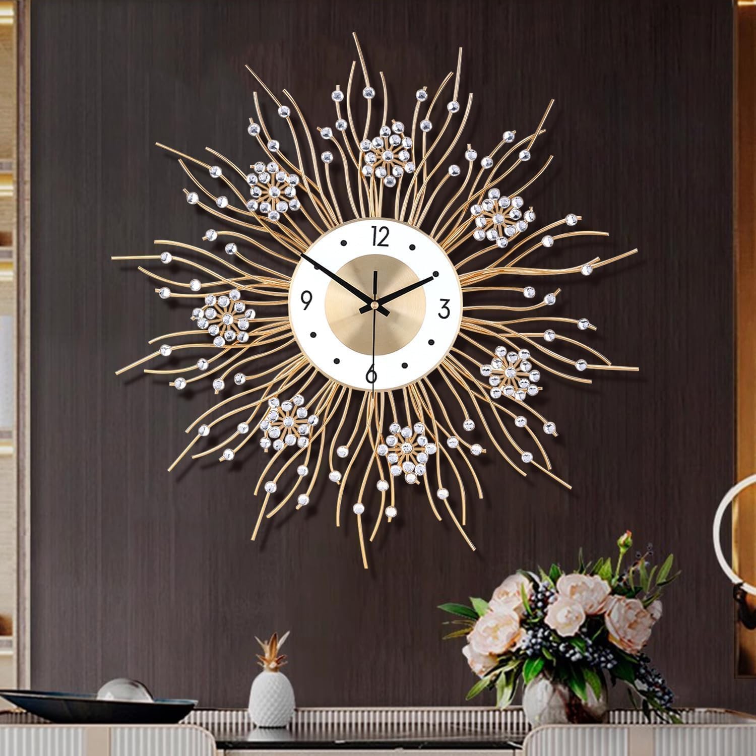 Large Wall Clocks, Silent Sunflower Shape Chic Decorative Wall Clock, Modern ...