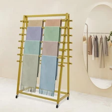 15 Tier Metal Ribbon Storage Rack Tie Scarf Rack Stand Belt Towel Shelf w/ Wheel