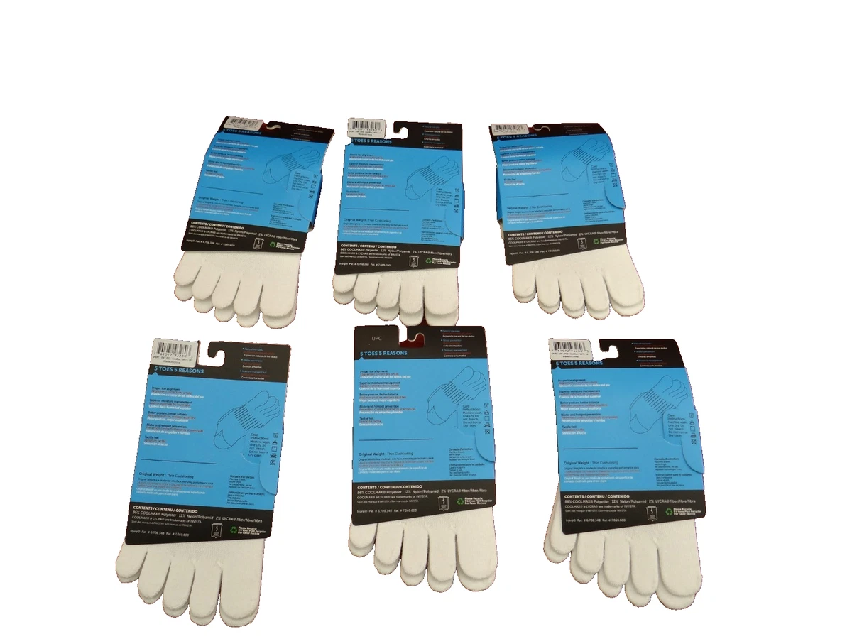 6 pares de calcetines de fitness injinji SPORT PED blancos Coolmax unisex talla L