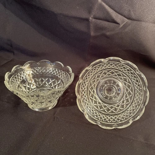 Vintage Anchor Hocking Wexford Diamond Pattern 5” Candle Bowl Holders Set Of 2