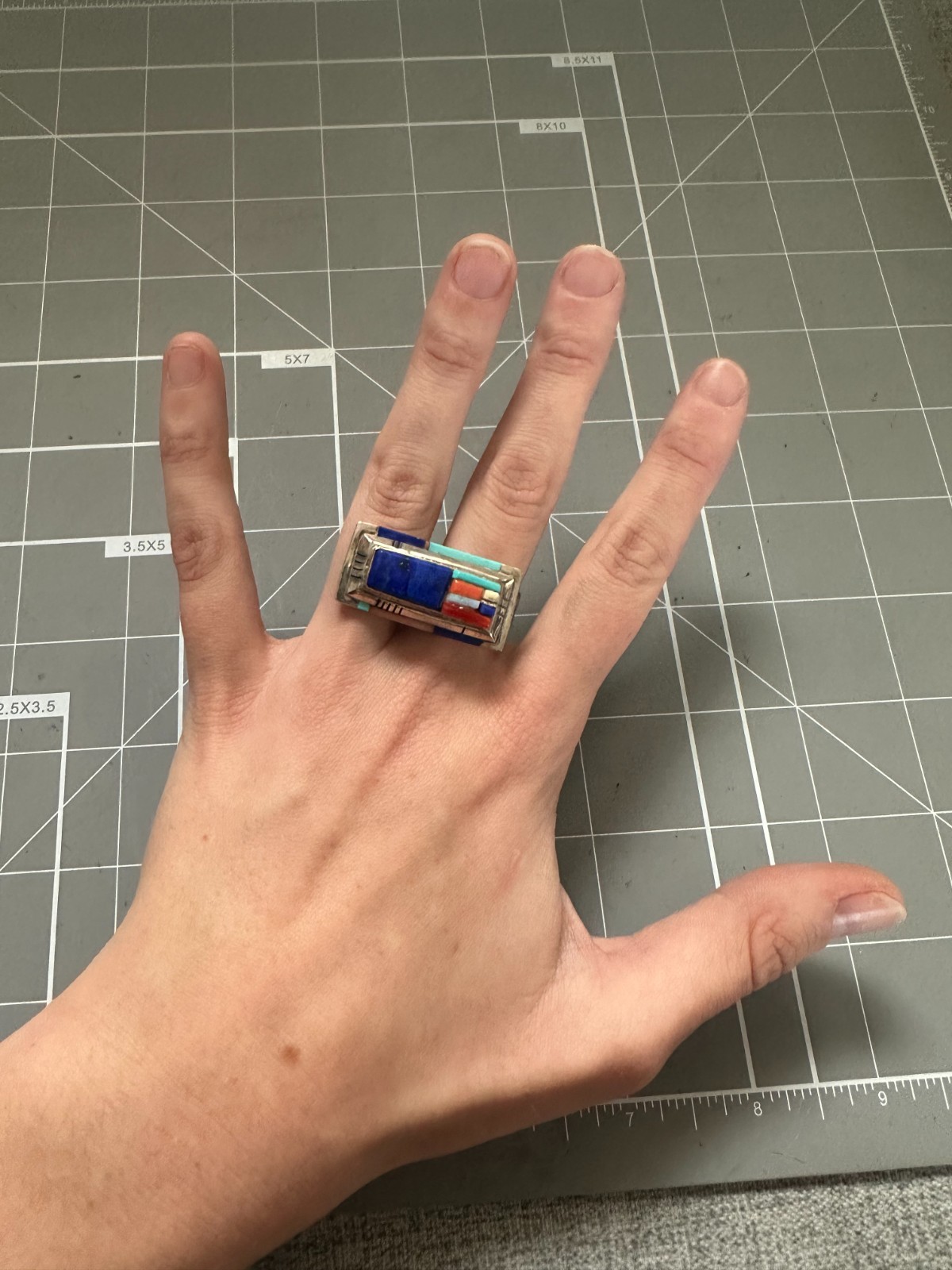 Sterling Silver Ring Multi-gem Ring Adjustable Ta… - image 1