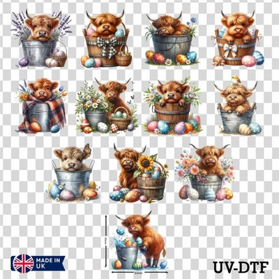 12 Ostern Hochland Kuh UV DTF Tasse Aufkleber Zum Selbermachen Libbey Glas Aufkleber Mix eas31