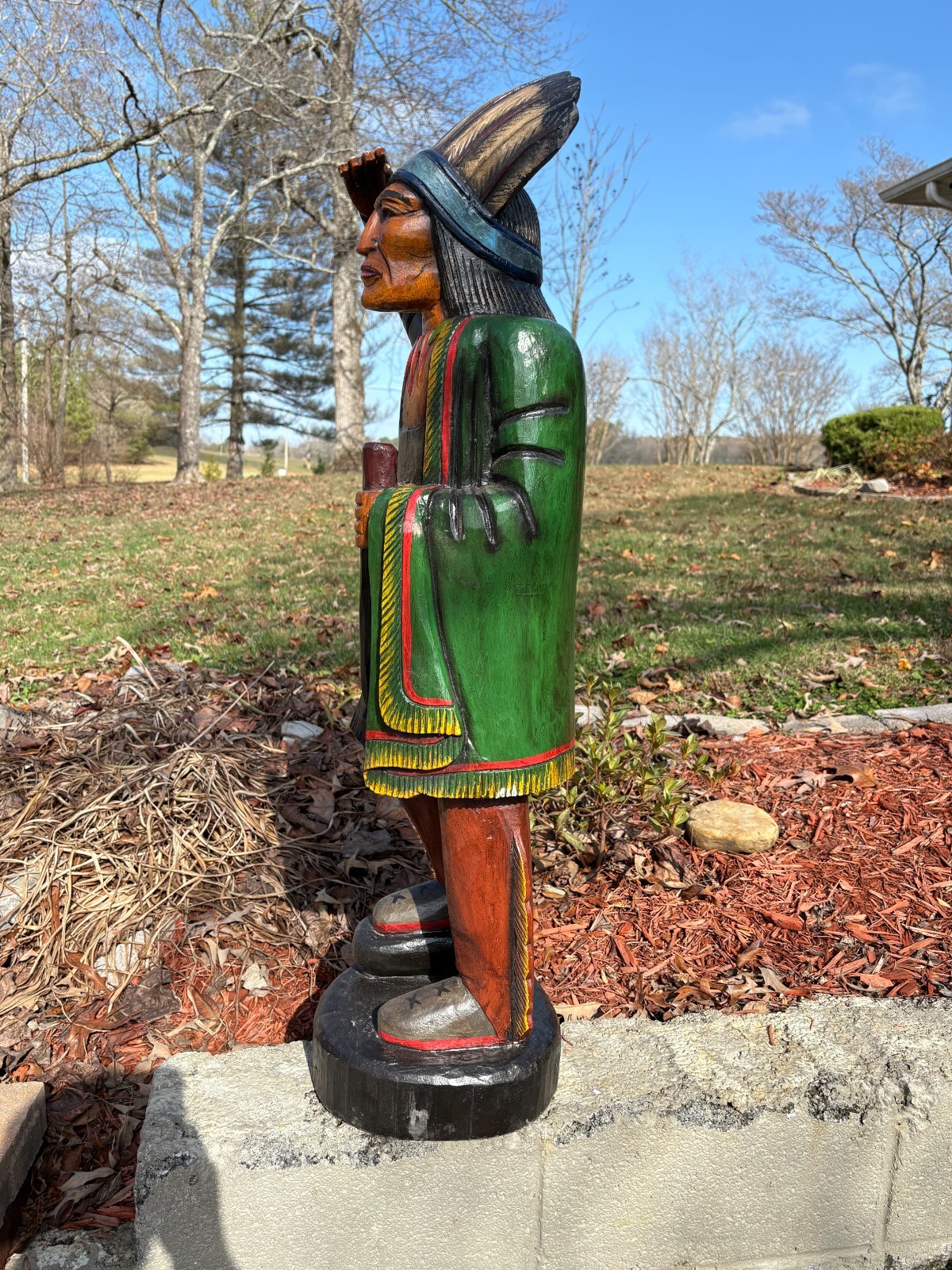 VINTAGE "CIGAR STORE WOODEN INDIAN" NICE COND, (40" INCHES TALL) BEAUTIFUL COLOR