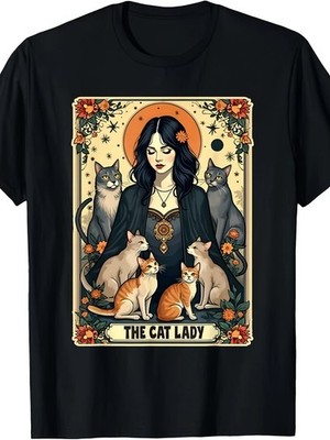 Cat Lady Tarot Card Graphic T-Shirt Gothic Witchy Cat Mom Mystic Aesthetic Tee