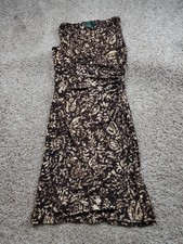 Lauren Ralph Lauren Dress Womens 6 Brown Beige Floral Ruched Sleeveless Stretch