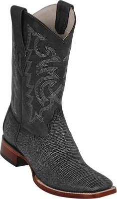Los Altos SANDED BLACK Genuine Teju Lizard Western Boots Square Toe D 8220774