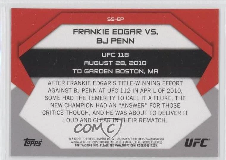 2011 Topps UFC Moment of Truth Showdown Shots Duals Frankie Edgar vs BJ Penn - Image 2 of 2