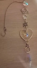 Suncatcher Crystal Light Prism Heart Planet  Silver Tone 13" Garden Window Gift