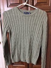 Men's Size Polo Ralph Lauren Roving Cable Knit Pullover Sweater Green Small