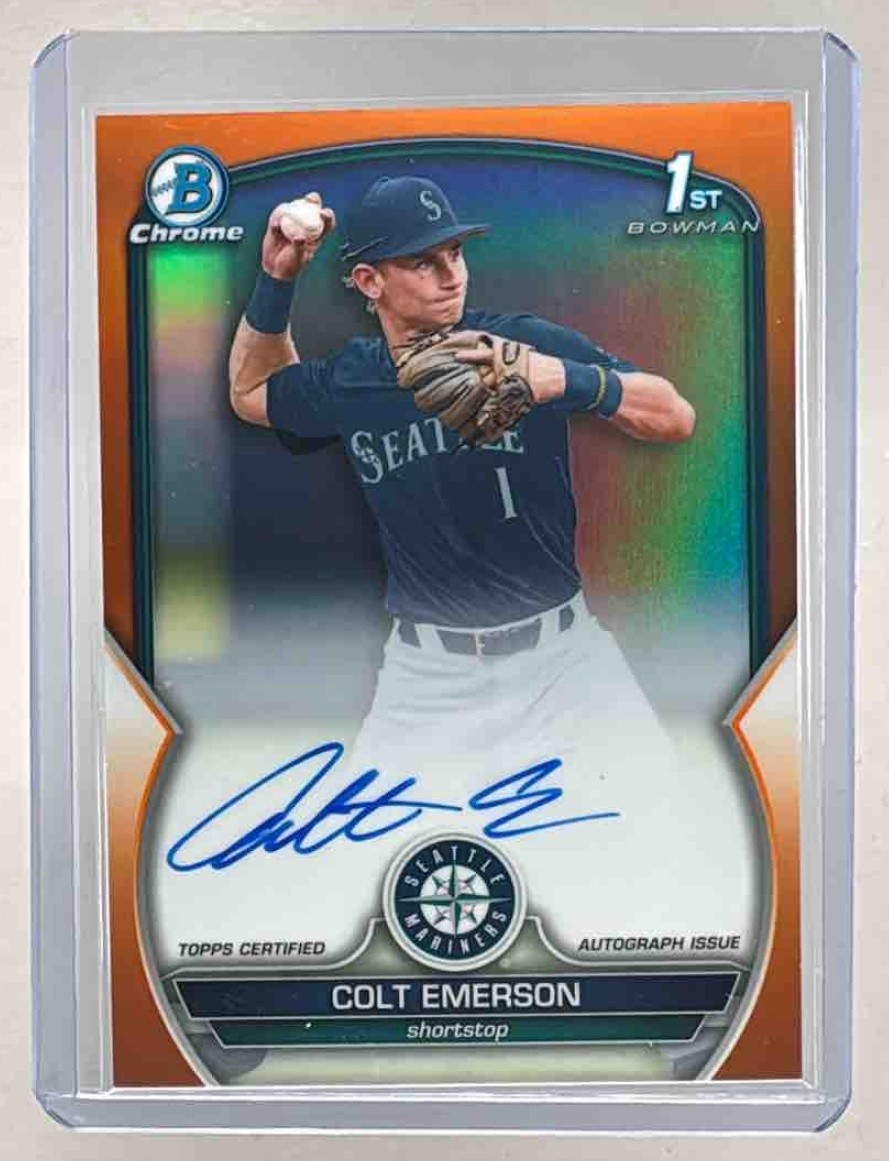 Colt Emerson 2023 Bowman Chrome Draft #CDA-CE Orange Refractor Auto 1st RC 1/25