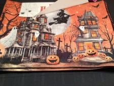 MIREILLE Halloween Beaded Placemats 13 x 19 HauntedHouse Witch Ghosts 4PC set