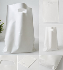 White Plastic Shopping Gift Bags with Die Cut Handle Reusable Boutique Carry