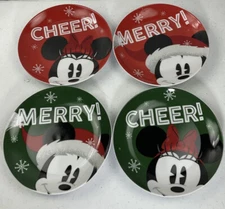 New Disney Mickey And Minnie Merry & Cheer Set Of 4 Appetizer/Dessert Plates