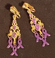 Handcrafted Clip On Earrings With Cancer Ribbons
