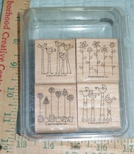 Stampin' Up Simple Something Set of 4 Rubber Stamp Wood Mount NEW Fast Shipping