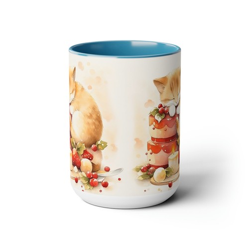 15 oz tazas de café de dos tonos anime jengibre gato gatito celebrando pastel de Navidad - Imagen 14 de 26
