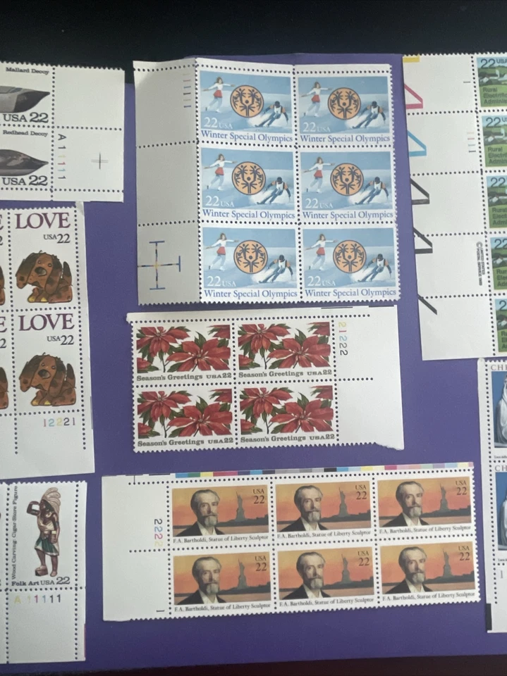 US Plate 8 Blocks 22c Stamps 1985-1986, MNH, VF/XF - Image 3 of 4