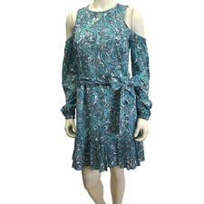 $165 Michael Kors Paisley Print Cold Shoulder Long Sleeve DRESS MD NWT