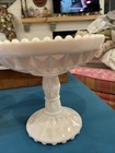 Vintage Jeannette Windsor Pink Milk Glass Pedestal Compote Dish Beaded Rim x 2 — photo 3