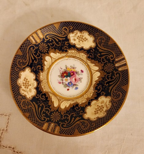Vintage Crown Staffordshire Tea Cup & Saucer Cobalt Blue Pink Rose Gold Gilt - Picture 9 of 16