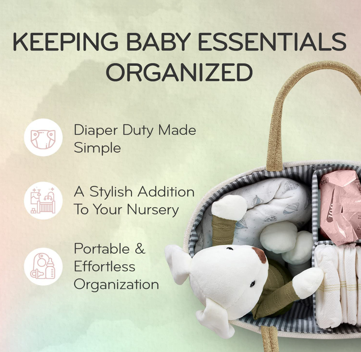 Baby Diaper Caddy Organizer Cart Storage for Nursery with Handle Lid Tote Bag