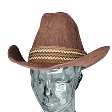 Vintage Structured Cowboy Hat M Roper Brown Suede Leather Woven Headband Feather