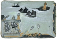Three Ships and Lighthouse – Alfred Wallis 1938 British Naïve Maritime Folk Art
