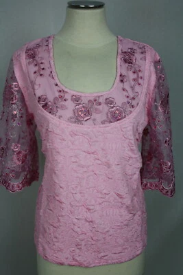 Damen Tunika Oberteil rosa Strech Spitze Glitzer Viskose The Distinctive Gr.48 - Bild 1 von 4