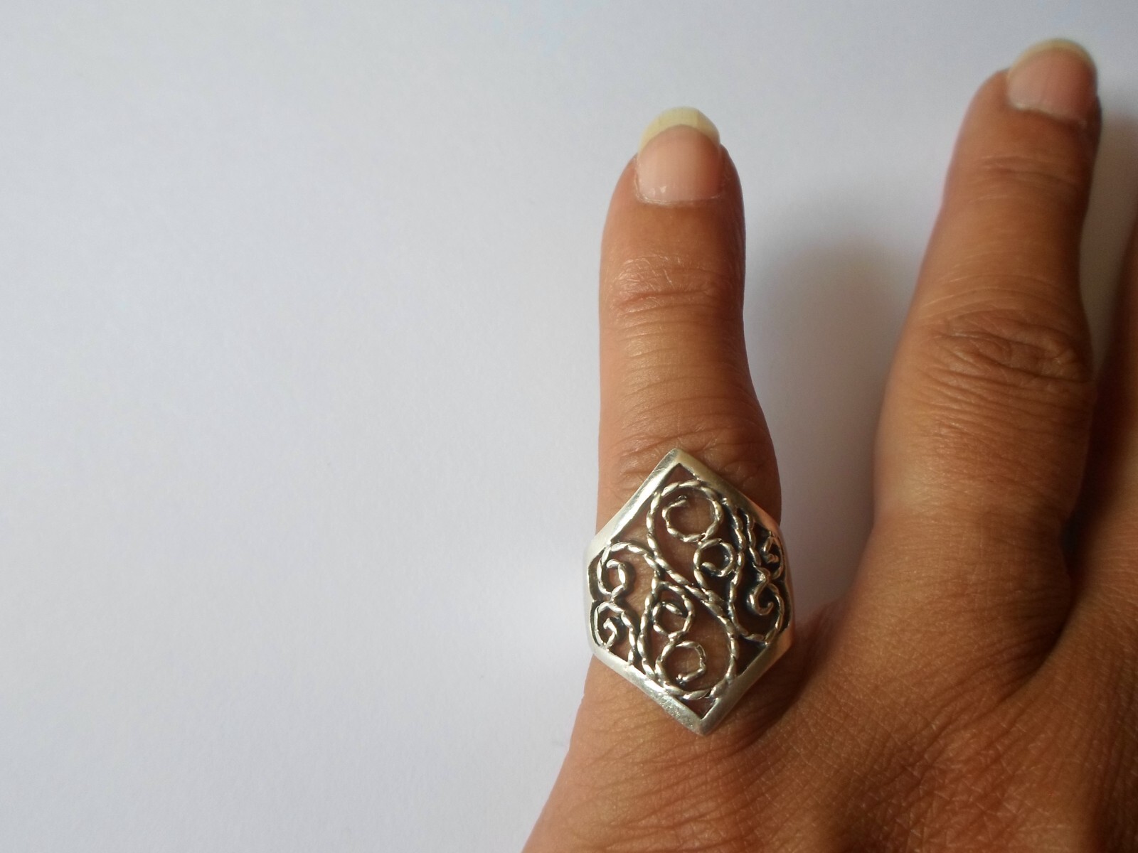 solid silver ring, openwork filigree, size 51 - image 1