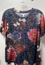 Rebecca Malone Blue Floral Tee Sheer Size M NWT