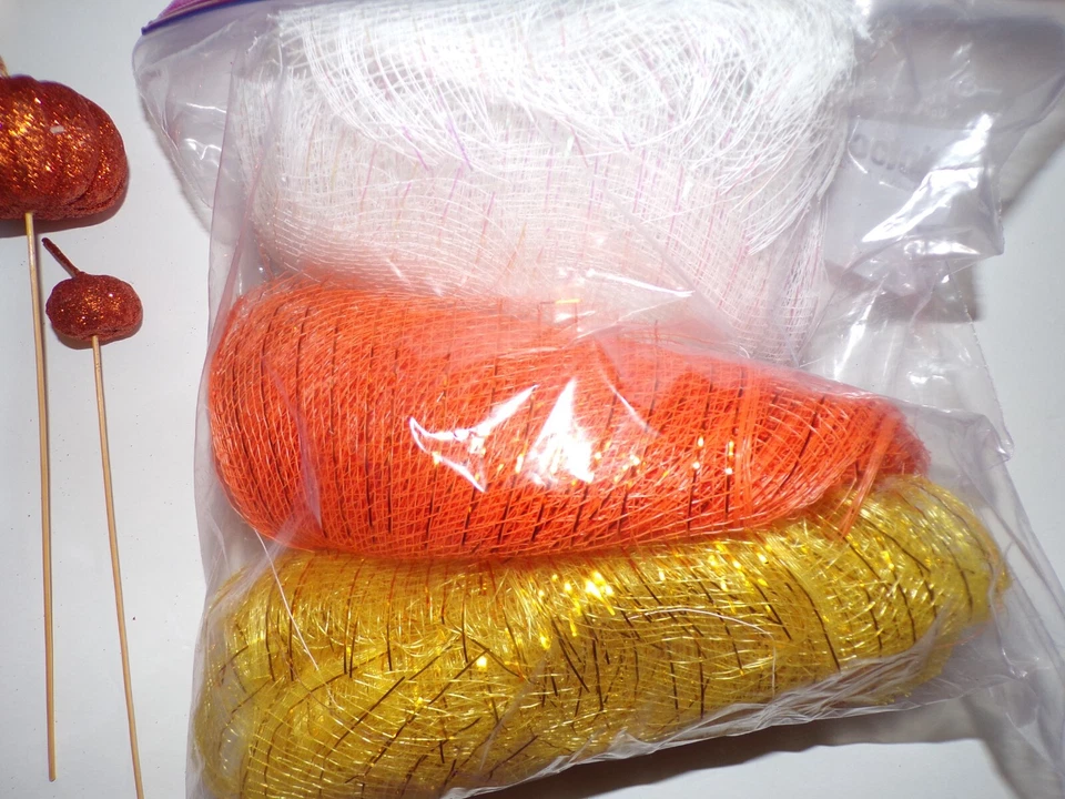 2 used rolls ribbon 3 used mesh clips- maple leaf 4 roses 2 pumpkin sticks ms1 - Image 4 of 4