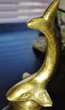 WHALE BRASS BELL Metal 4" tall Vintage Blue Whale Diving Handmade?