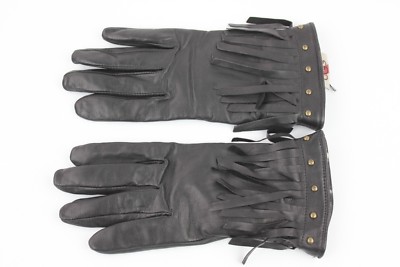 Ugg Theora Smart Leather Fringe Stud Black Gloves Leather Wool Cashmere Size M